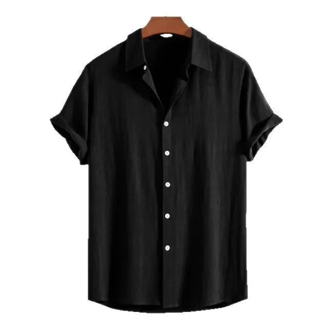 Men's loose fit cotton linen cardigan shirt in solid colour with short sleeves for summer casual wear