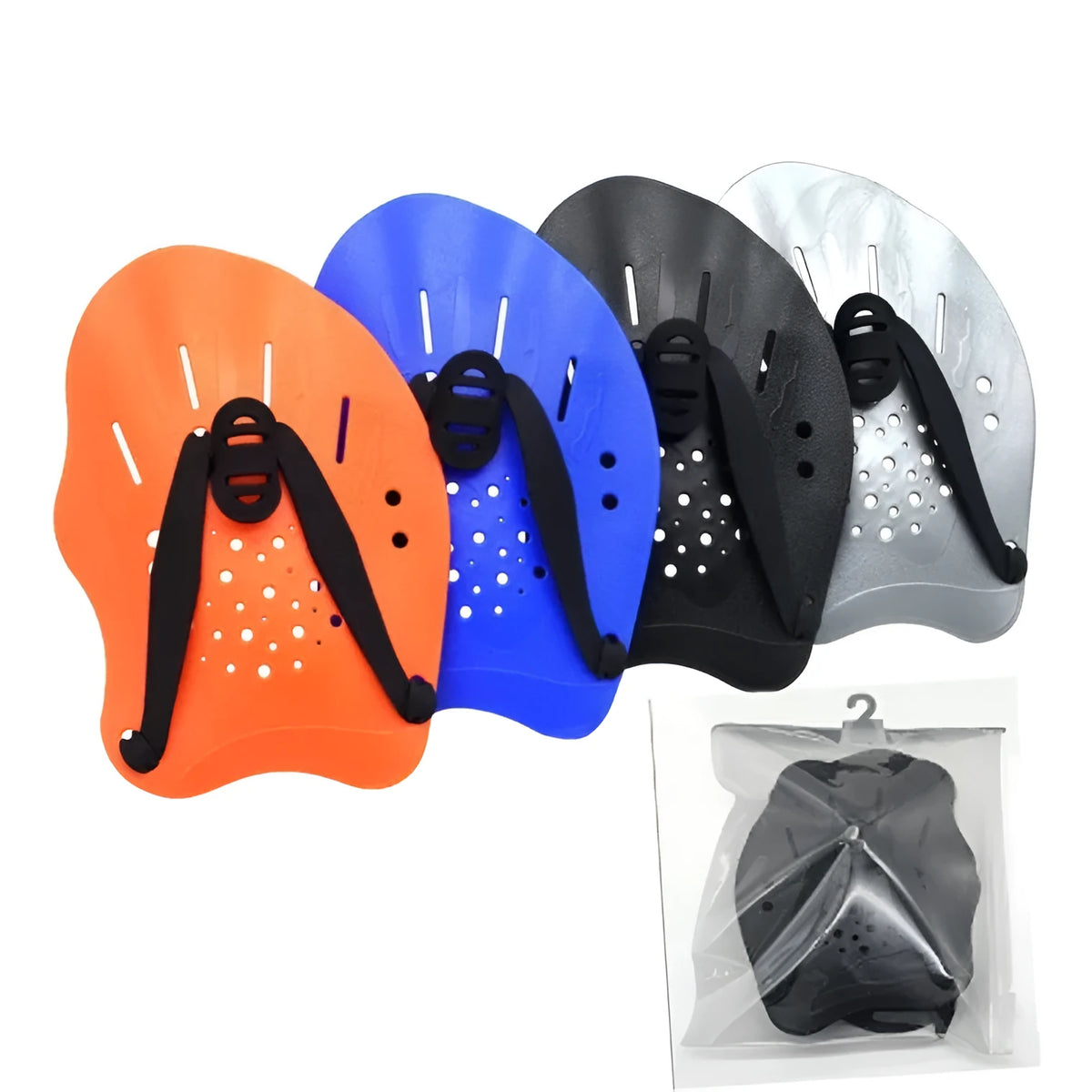 Webbed freestyle training swimming paddles in multiple colours with three hand size options