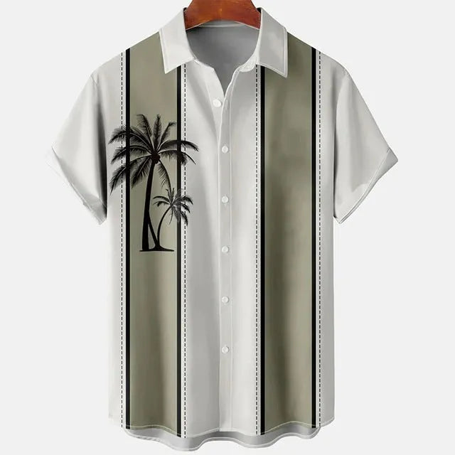 Men's slim fit short sleeve shirt with colourful 3D printed floral pattern on polyester fabric