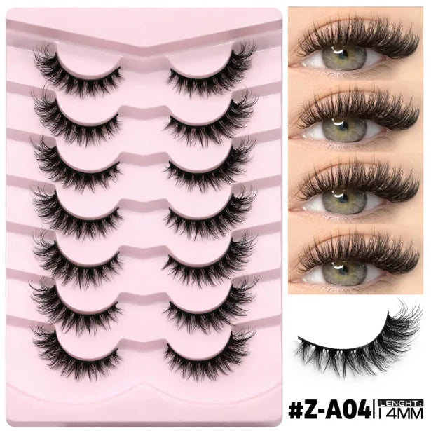 Six styles of natural false eyelashes without eyeliner in artificial fibre construction