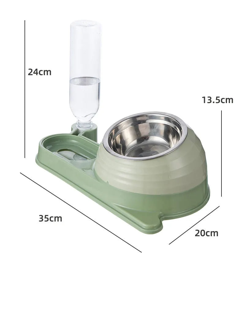 Automatic cat feeding bowl set with water dispenser bottle and elevated food bowl