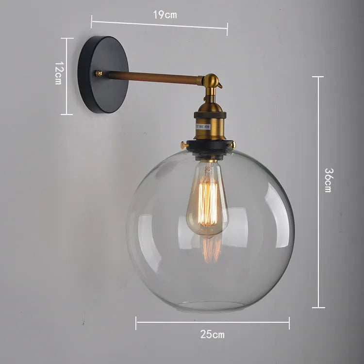 20cm round ball glass wall lamp in retro style with aluminium holder