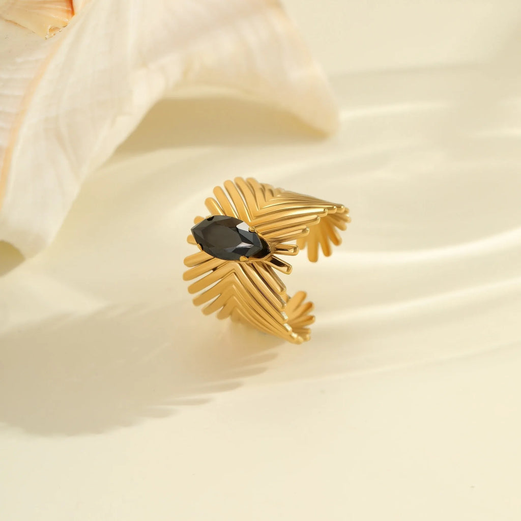 Adjustable geometric stainless steel ring with zircon inlays for women