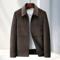 Men's slim fit lapel casual jacket in Vinylon fabric, shown in dark blue colour.