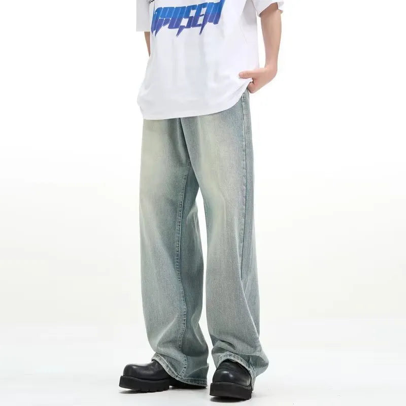 Blue retro loose-fit casual trousers with an elastic waistband, made from rabbit fur fabric.