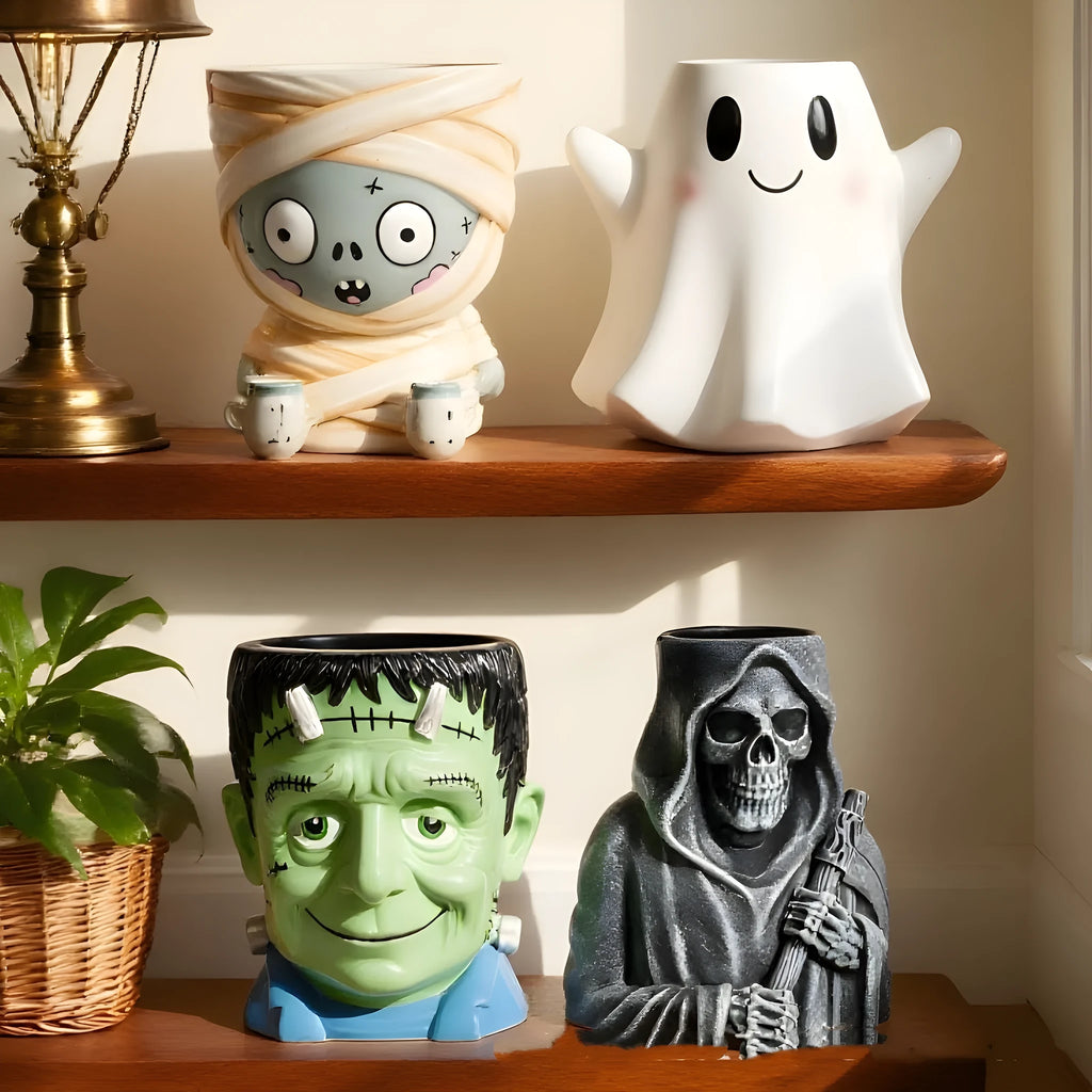Hand-painted Halloween resin flower pot ornament with cartoon character design