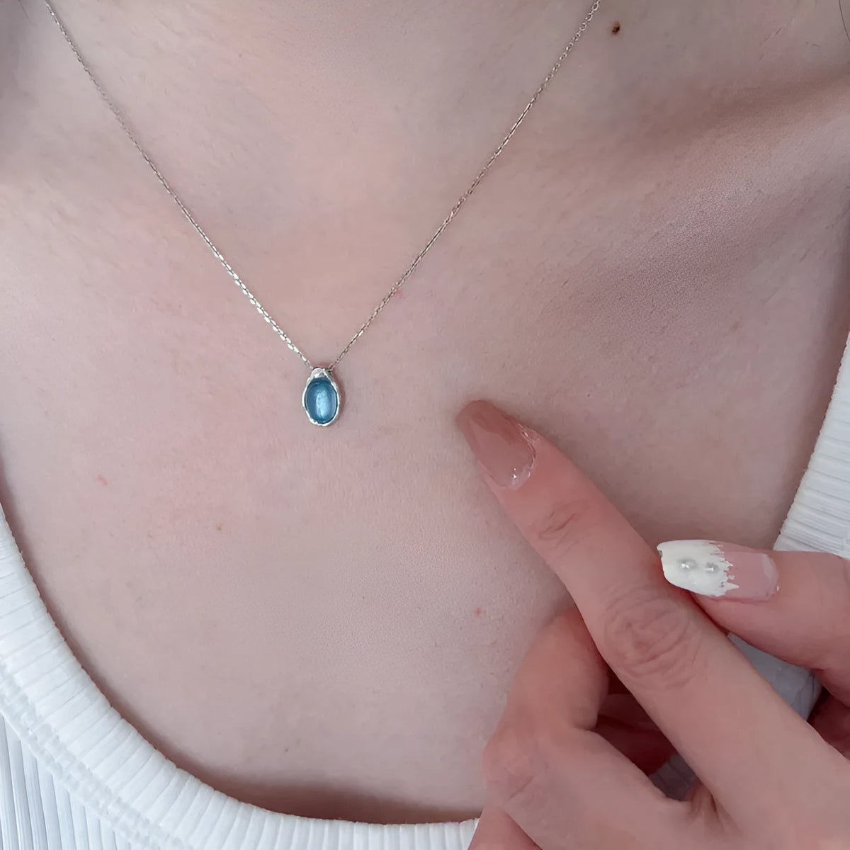 Navy blue geometric water drop necklace with adjustable chain length 41cm to 50cm
