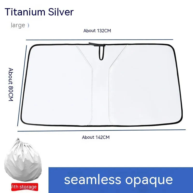 Car sun shade with double ring design in titanium silver colour for windscreen heat protection