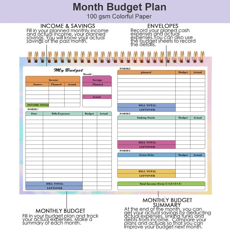 B5 spiral-bound budget tally notebook with PP cover for income and expenditure tracking