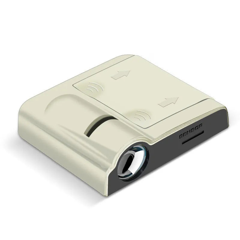 Black or beige ABS plastic car decorative projection radium lamp measuring 6.5cm long.