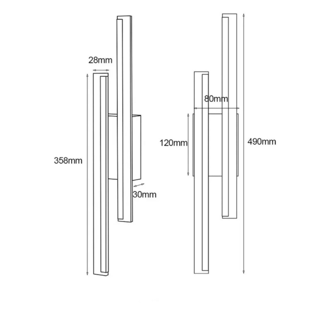 Modern gold and white 500mm double line wall lamp on a plain wall.