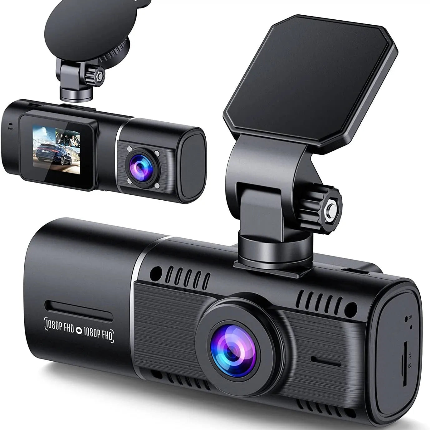 Standard black 1080p car dashcam with 1.5-inch screen for front and rear vehicle recording