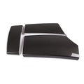 Set of three black ABS plastic armrest box covers with a shiny carbon fibre pattern.