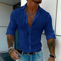 Men's striped cardigan long sleeve shirt with 3D pattern design in chemical fibre blend fabric