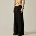 Men's solid colour polyester casual trousers with wide-leg design and elastic mid waist