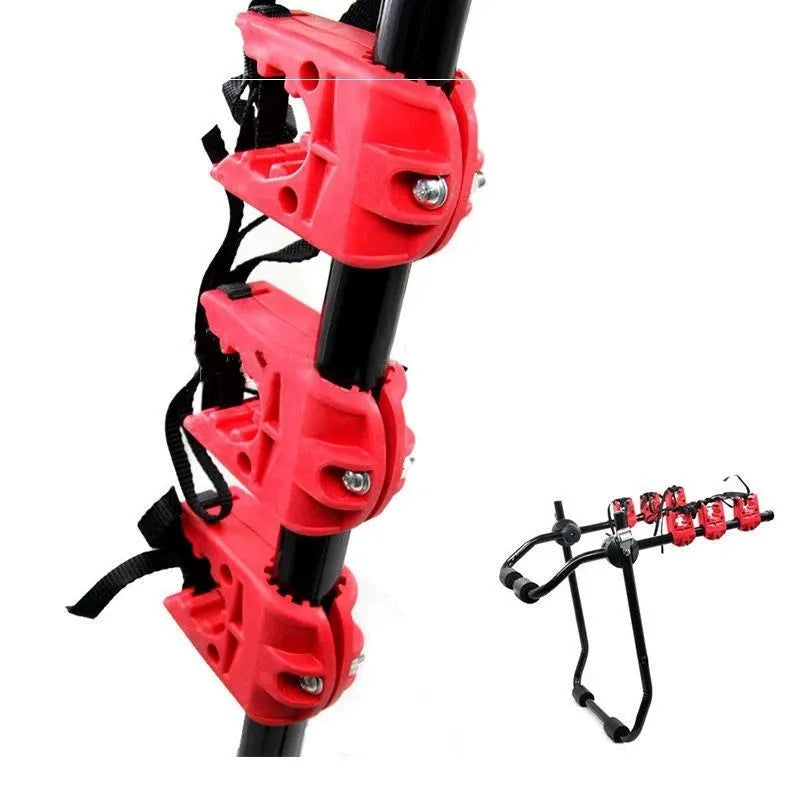 Black and red trunk mounted bike rack with protective sponge layer on car boot