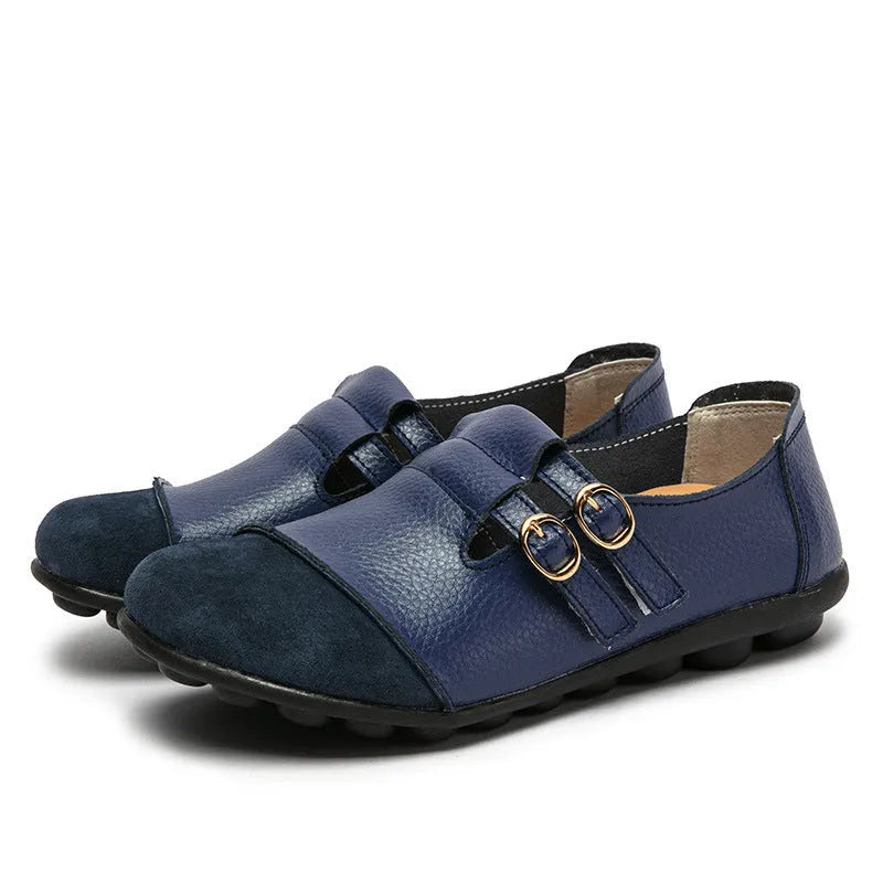 Button plus size casual low-top velcro shoes in black with round toe and cow split leather upper