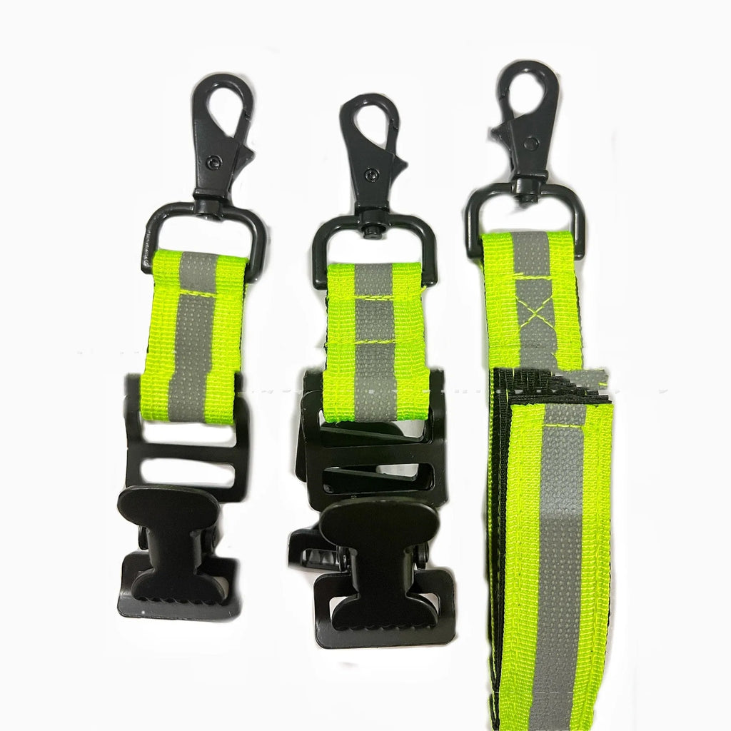 Fluorescent green fireman safety clip clamp with metal buckle and reflective tape