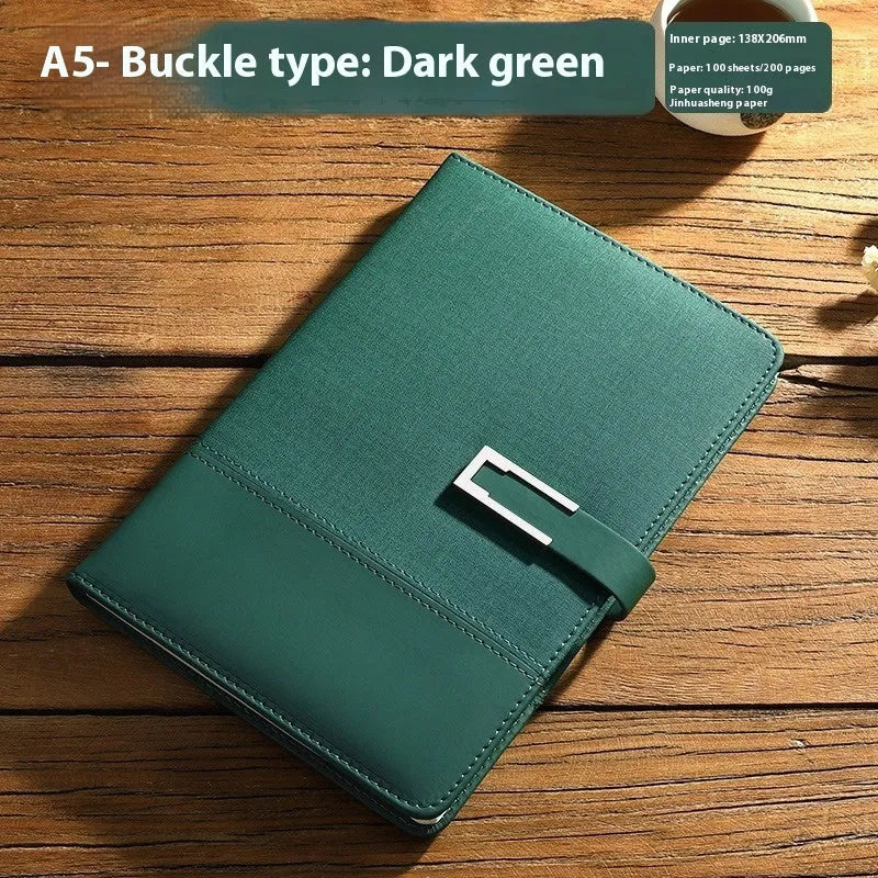 Genuine leather A5 business notebook with wood-free paper pages in multiple colour options including brown, black, green, blue, and red