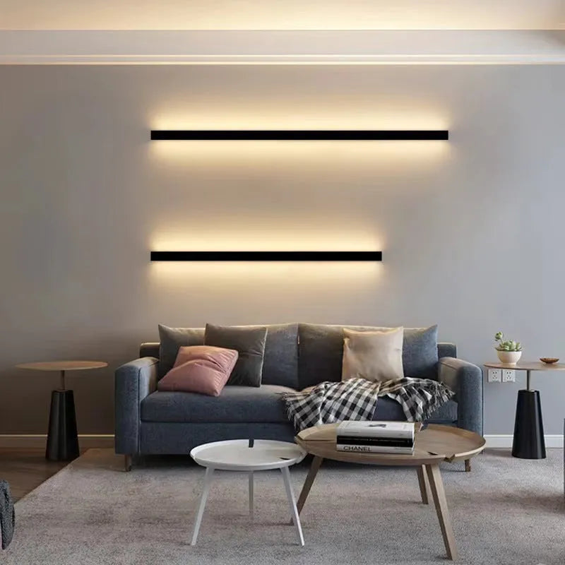 80cm black aluminium LED strip wall lamp showing three colour temperature options