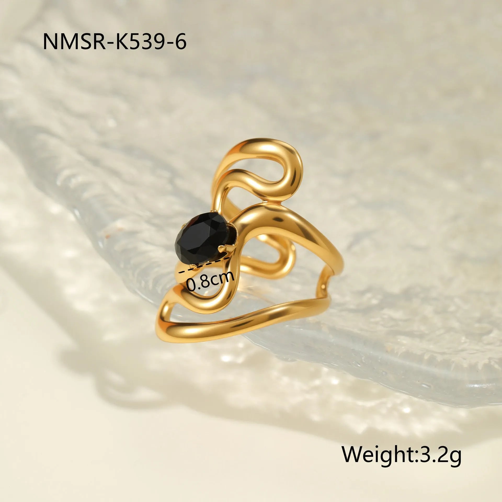 Adjustable geometric stainless steel ring with zircon inlays for women