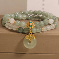 Women's oil green double-layer jade bracelet with safety buckle and crystal rhinestone details