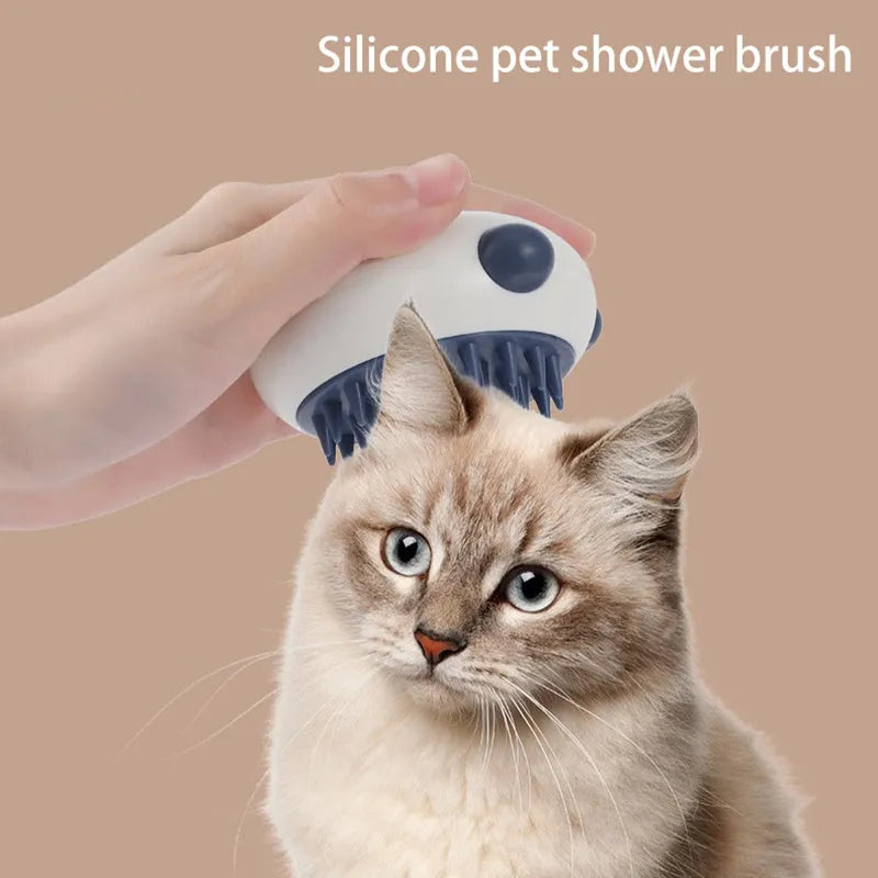 Panda-shaped silicone pet bath brush with soft bristles for cleaning dogs and cats.