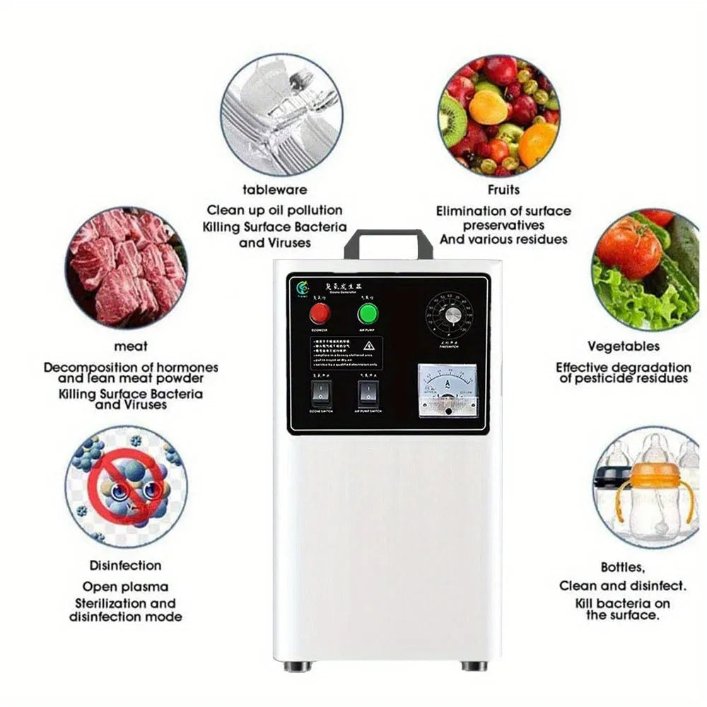 Ozone generator for fruit and vegetable treatment with air-cooled design and 20g/h capacity