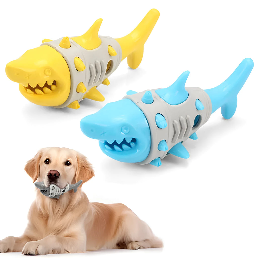 Shark-tooth textured dog teething toy in blue colour with bite-resistant material