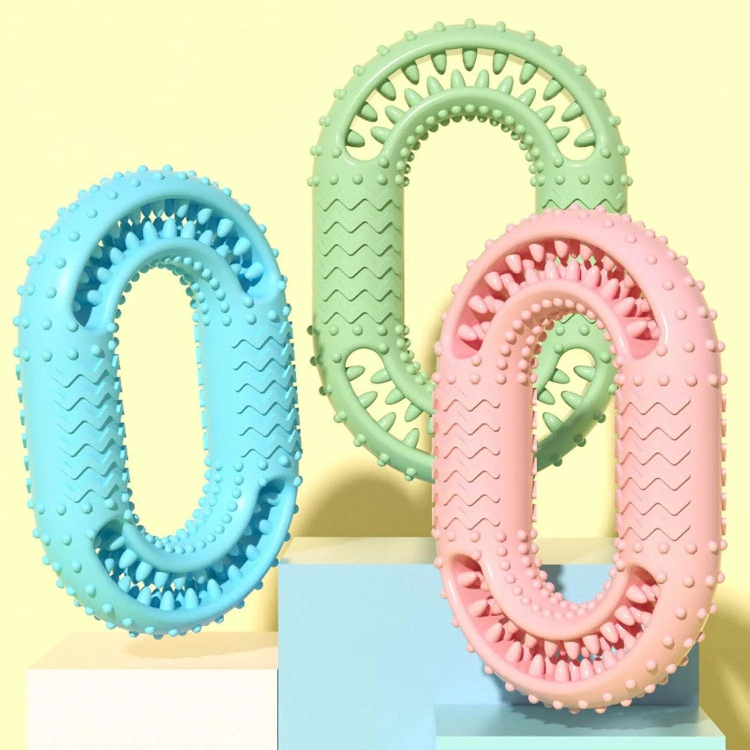 Blue O-ring shaped dog chew toy for aggressive chewers and dental care