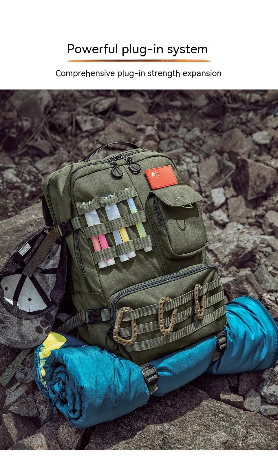17-inch tactical backpack in army green or black with waterproof nylon construction