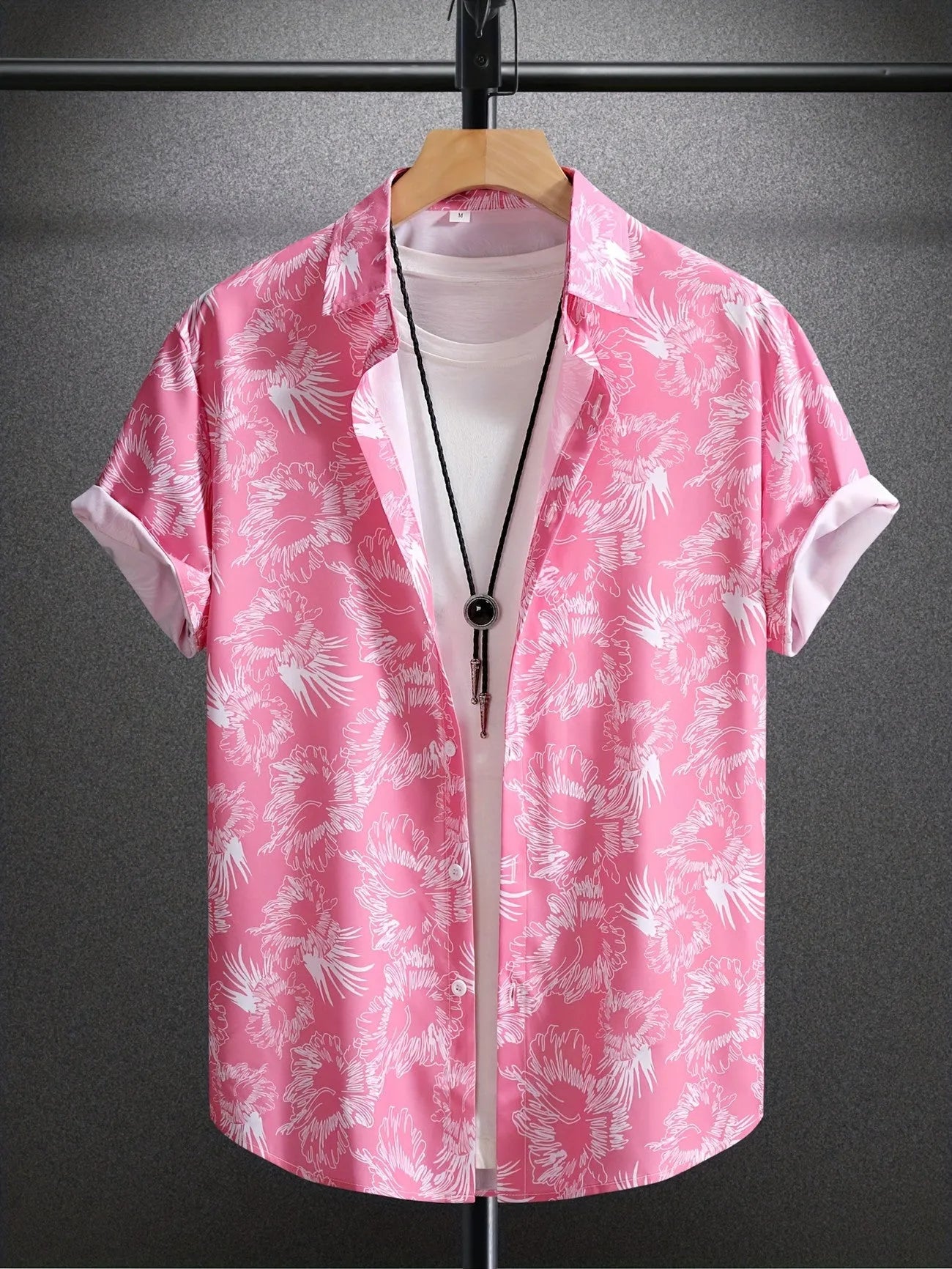 Men's plaid short-sleeved summer shirt in polyester with elastic band fabric