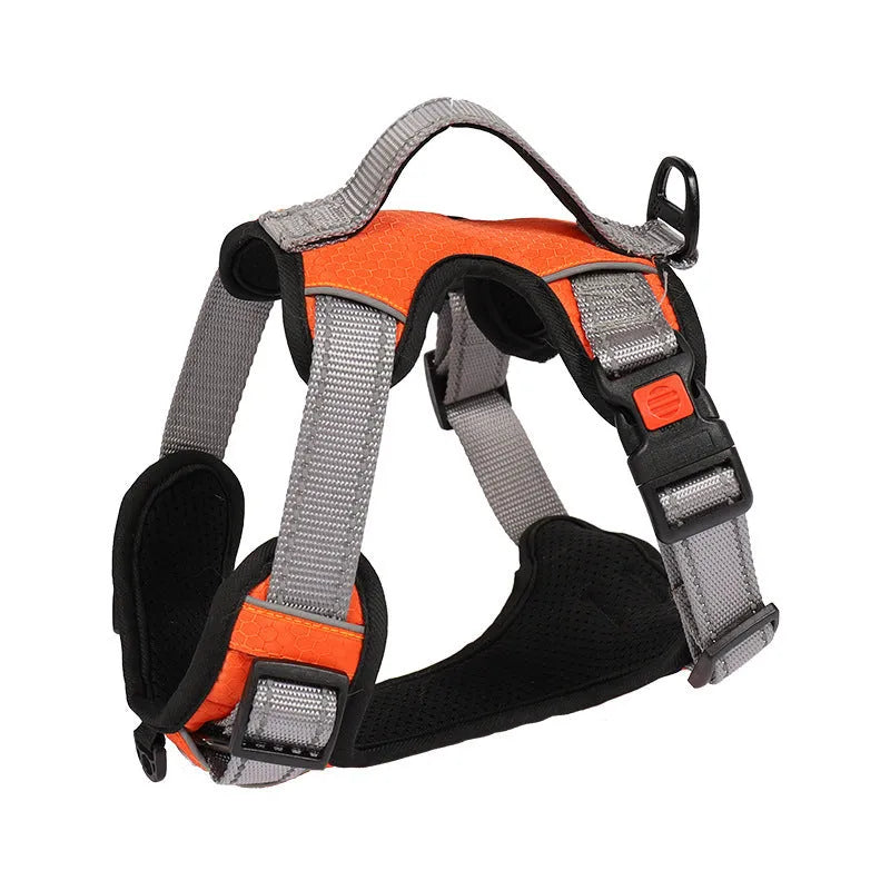 Polyester dog chest strap harness with hand holding rope in multiple colour options for medium large breed dogs