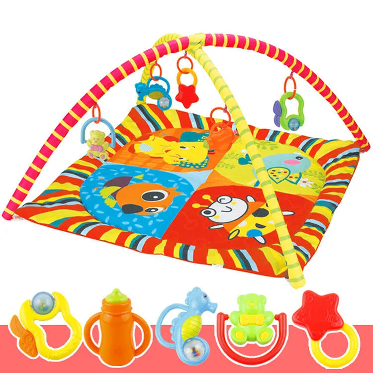 Velvet baby crawling carpet with animal prints for infant floor play and development