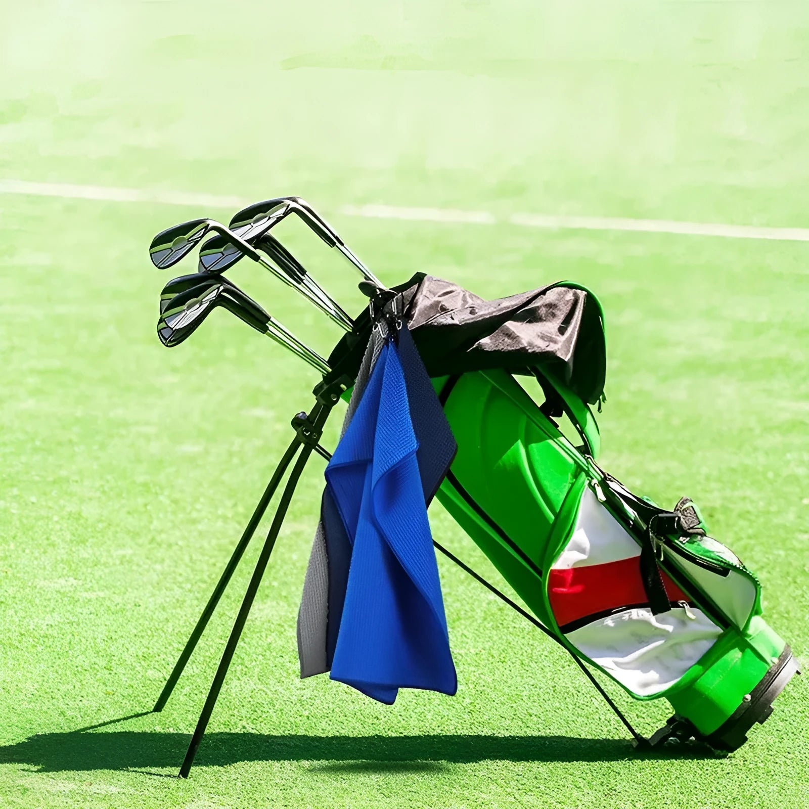 Waffle-textured golf ball cleaning cloth shown in a choice of colours and sizes.