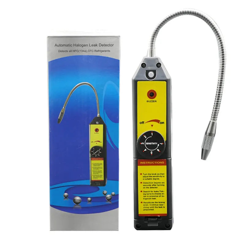 WJL-6000 handheld halogen leak detector with extended 20cm probe for automotive refrigerant system testing.
