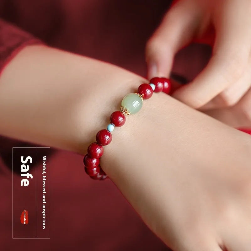 Purple gold sand cinnabar bracelet with geometric ellipse beads in three size options