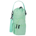 Cloth crossbody water bottle shoulder pouch in black, green, or pink.