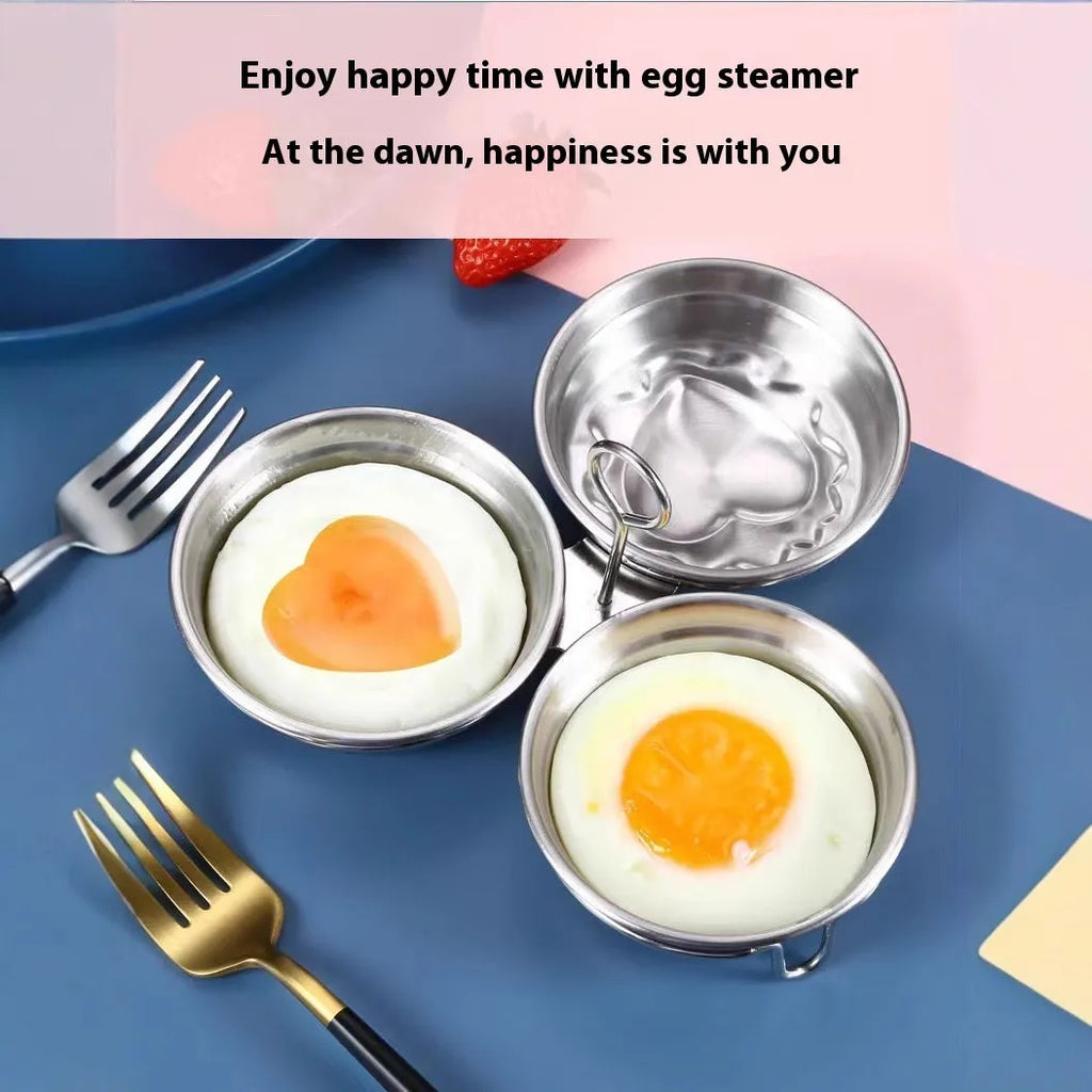 Stainless steel heart-shaped egg steamer with cooking wells for decorative boiled eggs