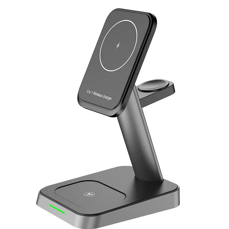 Black cube wireless charging station with vertical smartphone placement showing 10000mAh capacity