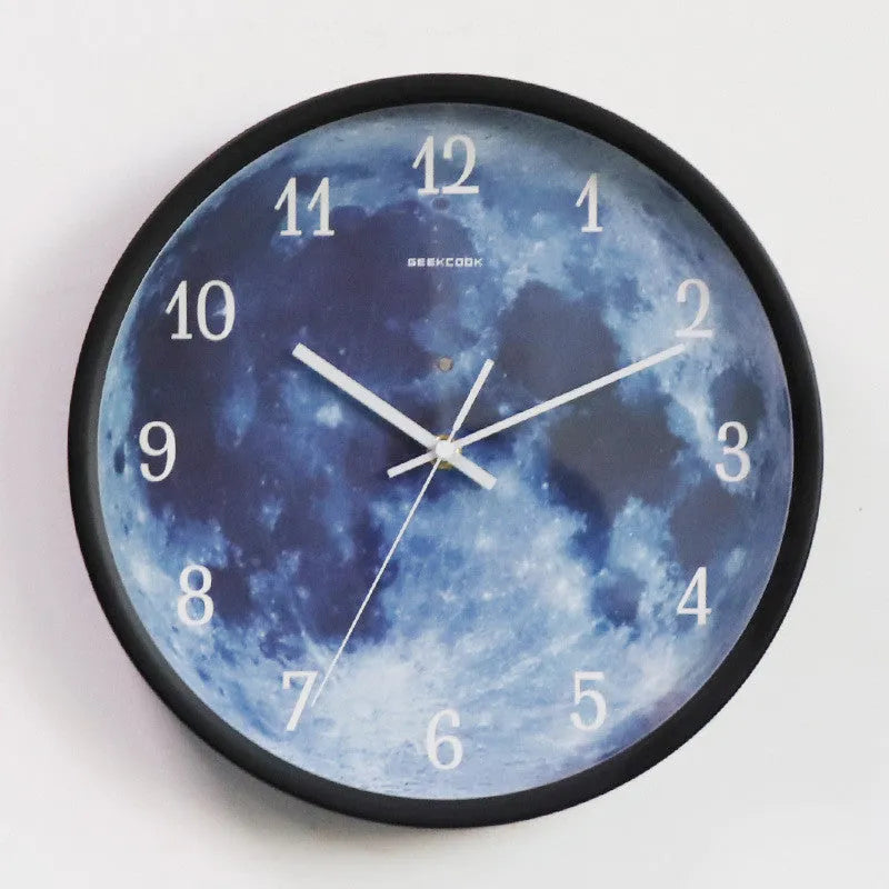 12-inch blue moon wall clock with metal frame, luminous silent movement, 30cm diameter, available in five colours