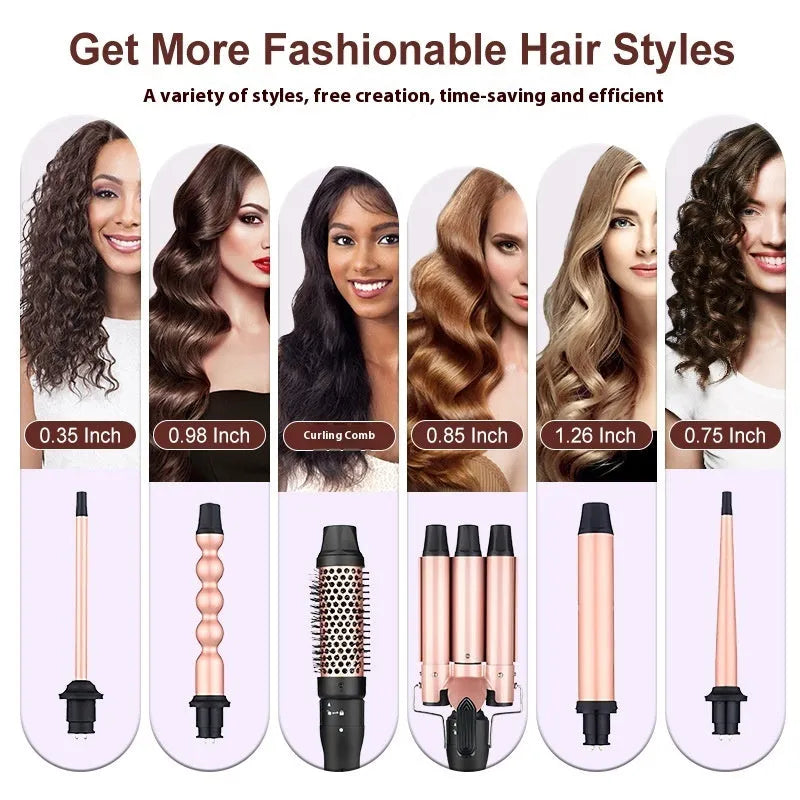 Three-tube water wave hair curler styling tool with AC power cord