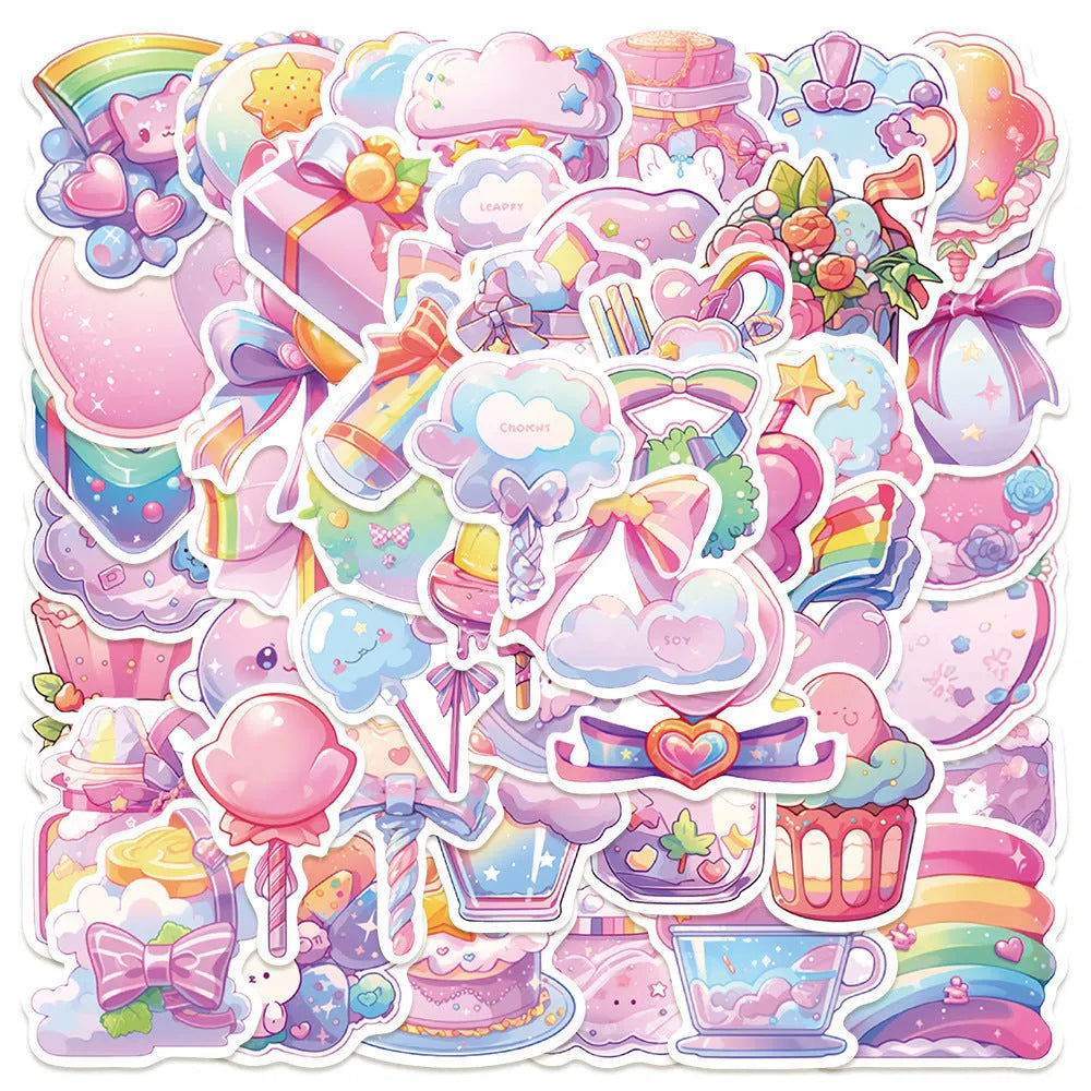 Candy-themed waterproof decorative stickers in fresh colours, sized 4-7cm for paper projects