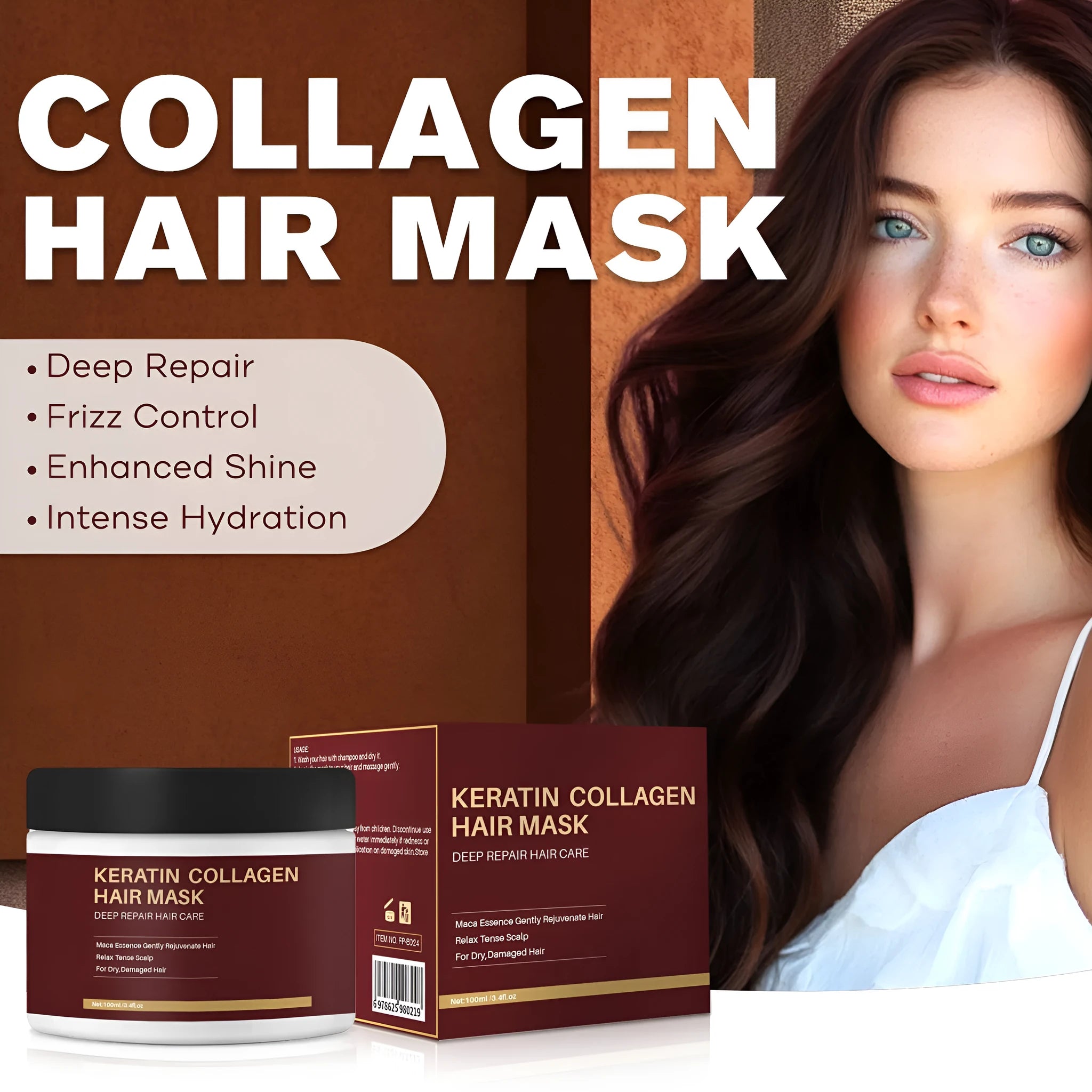100ml collagen hair mask container for moisturising and repairing dry, brittle hair treatment