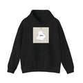Black loose fit drop-shoulder sleeve hoodie with a front pocket and printed design