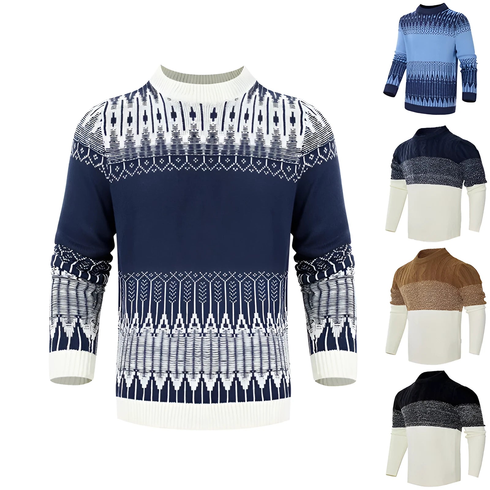A men's thick-knit long-sleeved pullover sweater in a casual style for winter