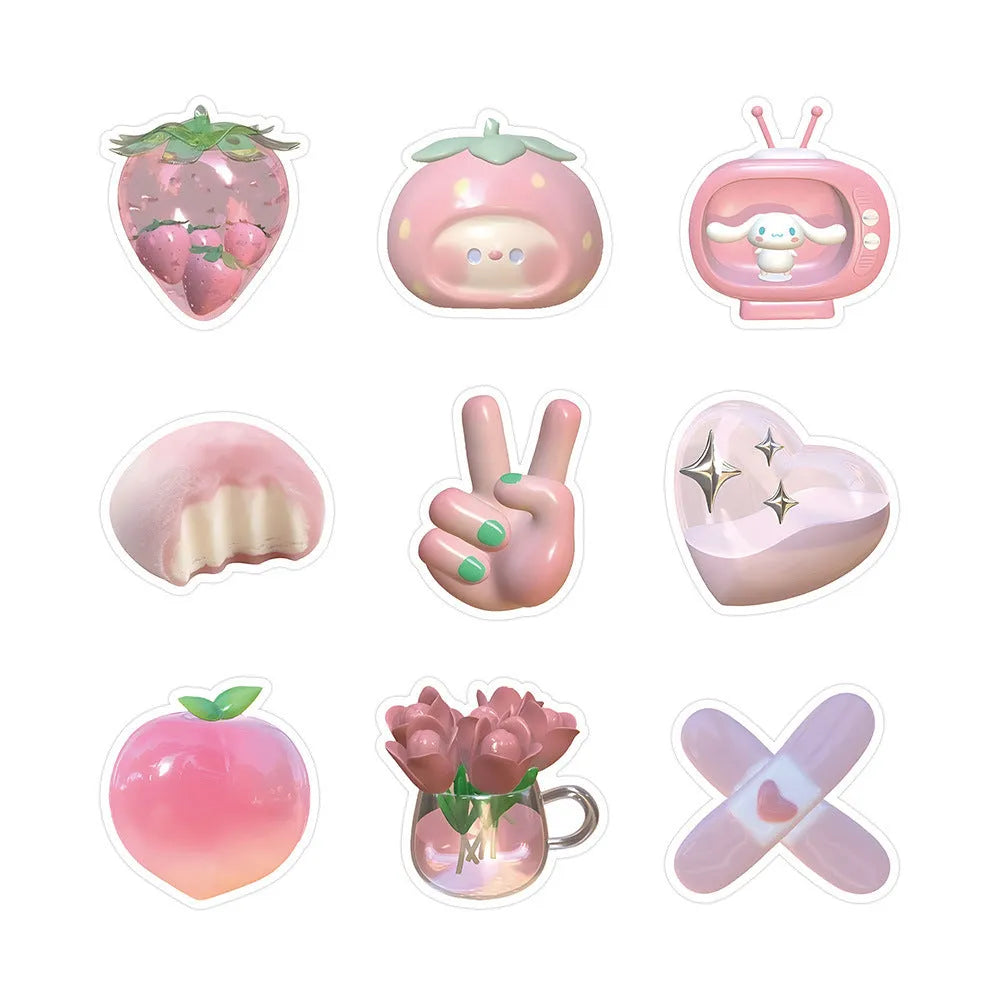 63-piece set of 3D decorative heart stickers in light pink colours with two cute pattern designs.