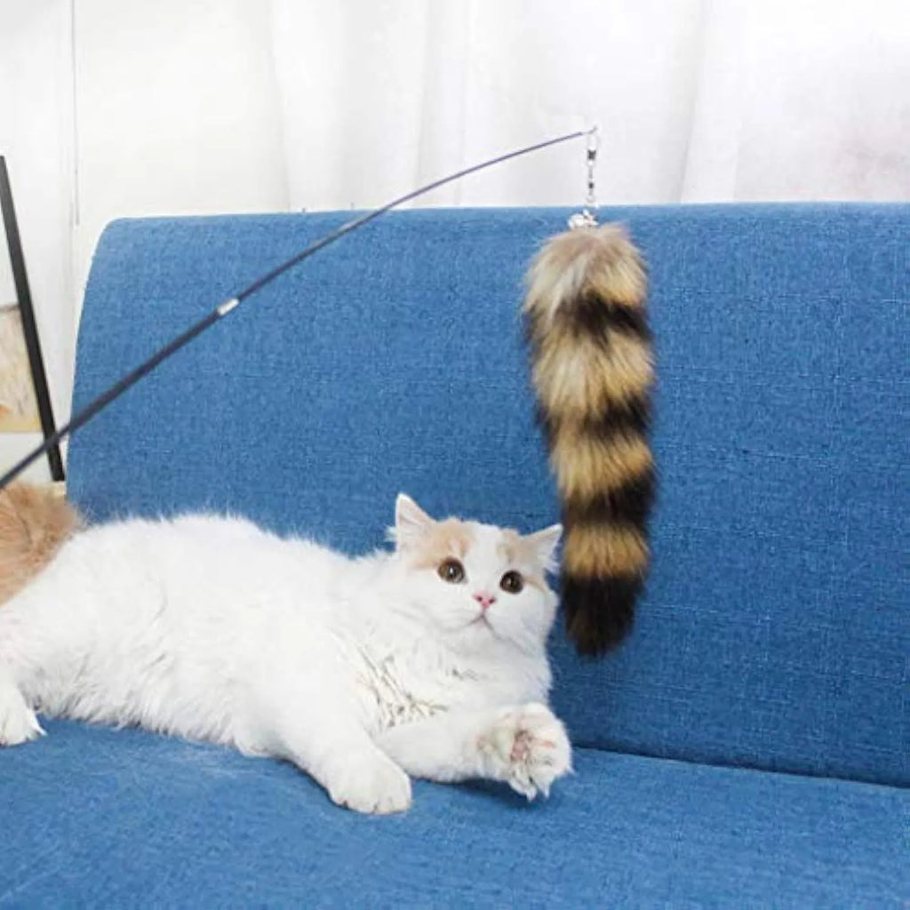 Black interactive cat toy wand with 42cm elastic string for kitten play