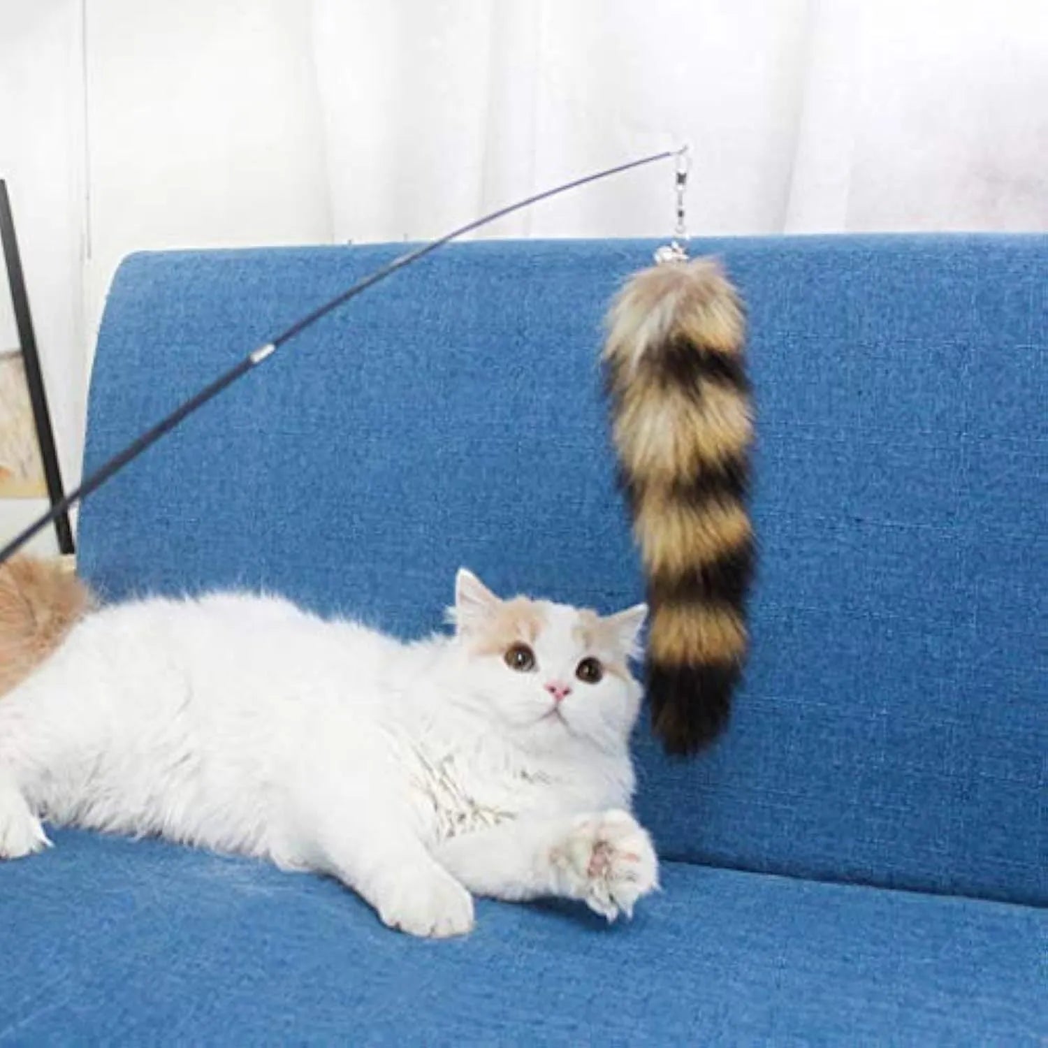 Black interactive cat toy wand with 42cm elastic string for kitten play