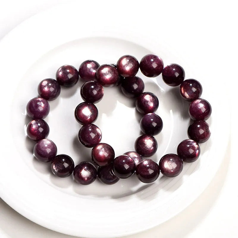 Purple lepidolite crystal bracelet with round polished beads in multiple size options